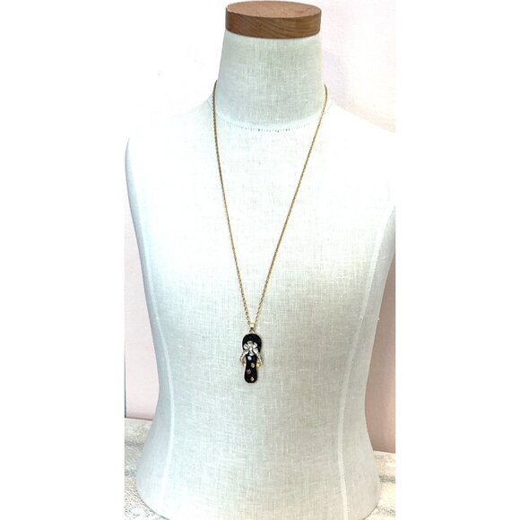 Gold-Tone Pendant Necklace With Rhinestone Black Flip Flop Charm and Adjustable - Picture 6 of 6